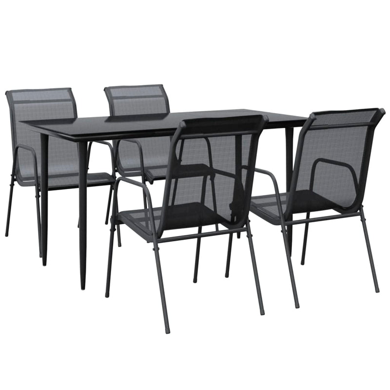 5 Piece Garden Dining Set Black Steel and Textilene