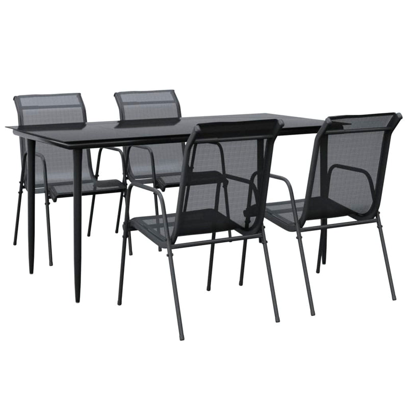 5 Piece Garden Dining Set Black Steel and Textilene