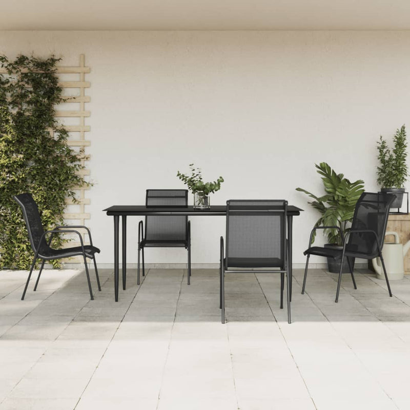 5 Piece Garden Dining Set Black Steel and Textilene