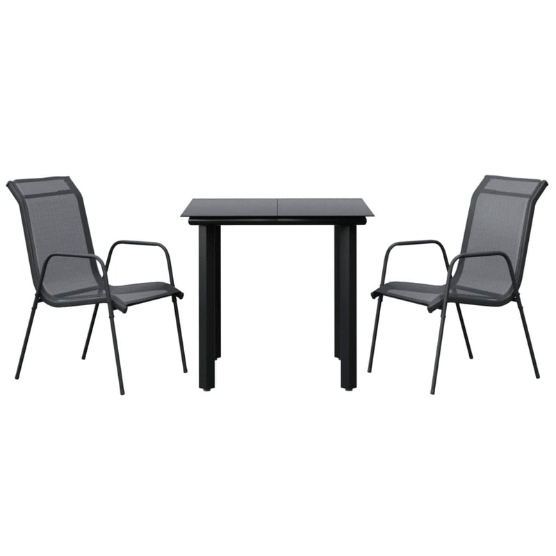 3 Piece Garden Dining Set Black Steel and Textilene