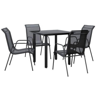 5 Piece Garden Dining Set Black Steel and Textilene