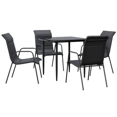 5 Piece Garden Dining Set Black Steel and Textilene