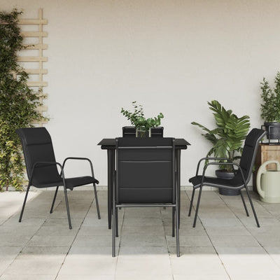 5 Piece Garden Dining Set Black Steel and Textilene