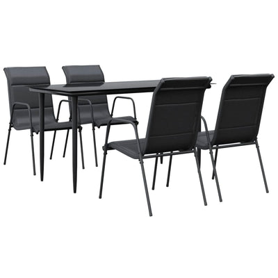 5 Piece Garden Dining Set Black Steel and Textilene