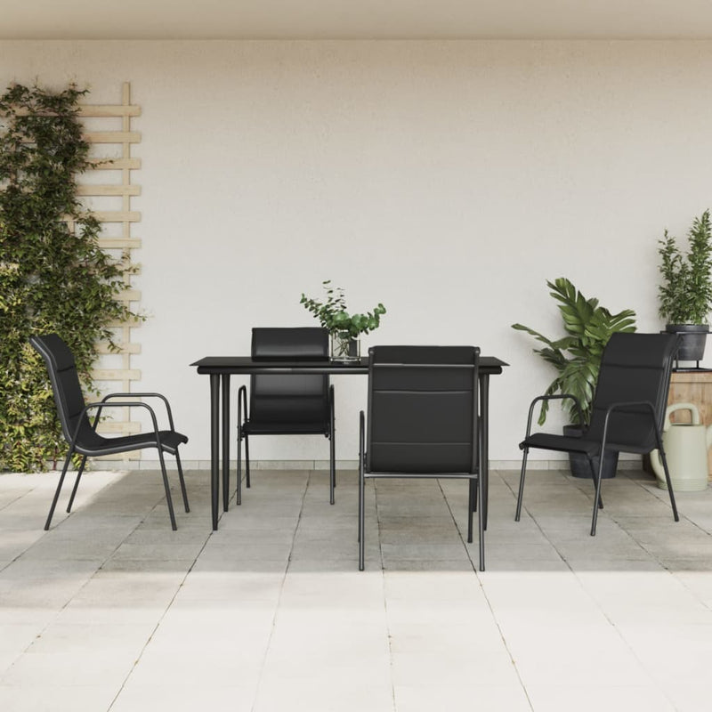 5 Piece Garden Dining Set Black Steel and Textilene