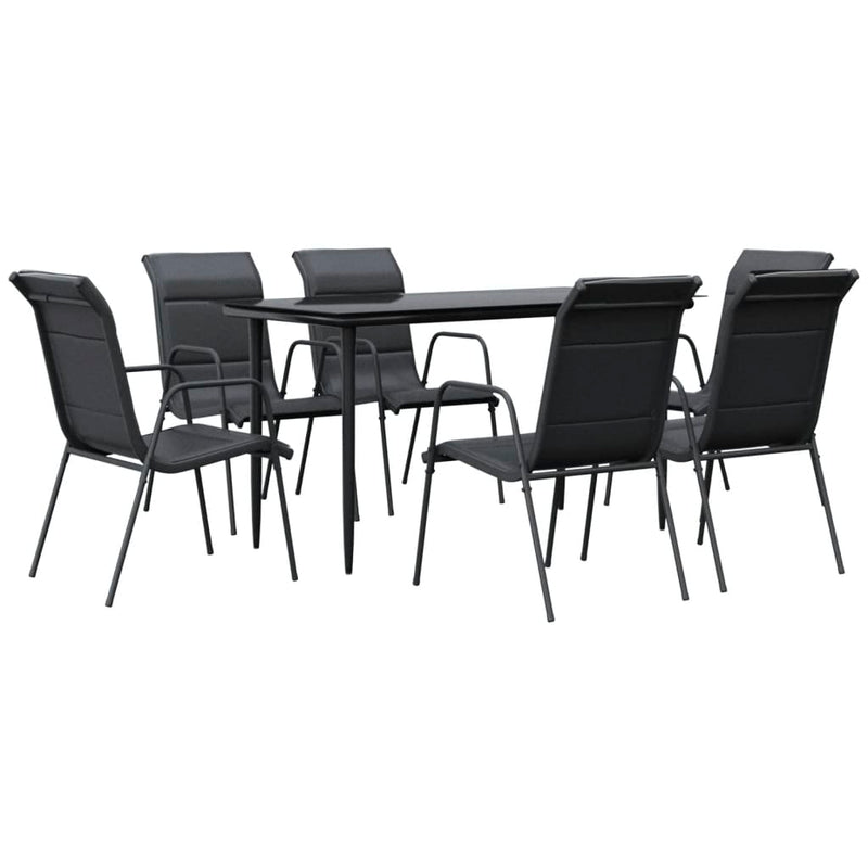 7 Piece Garden Dining Set Black Steel and Textilene