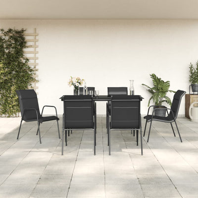 7 Piece Garden Dining Set Black Steel and Textilene