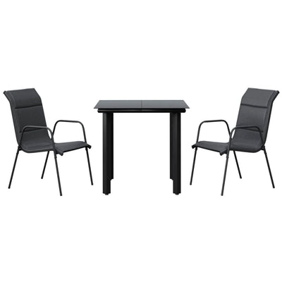 3 Piece Garden Dining Set Black Steel and Textilene