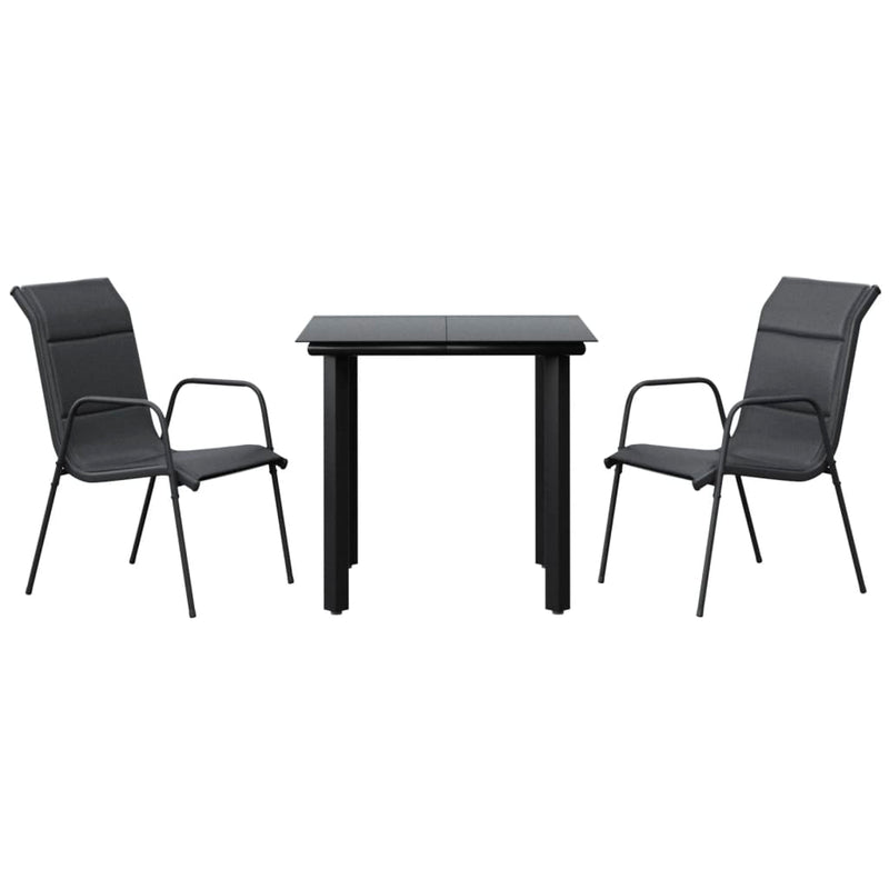 3 Piece Garden Dining Set Black Steel and Textilene