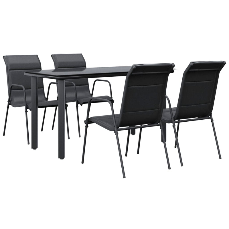 5 Piece Garden Dining Set Black Steel and Textilene