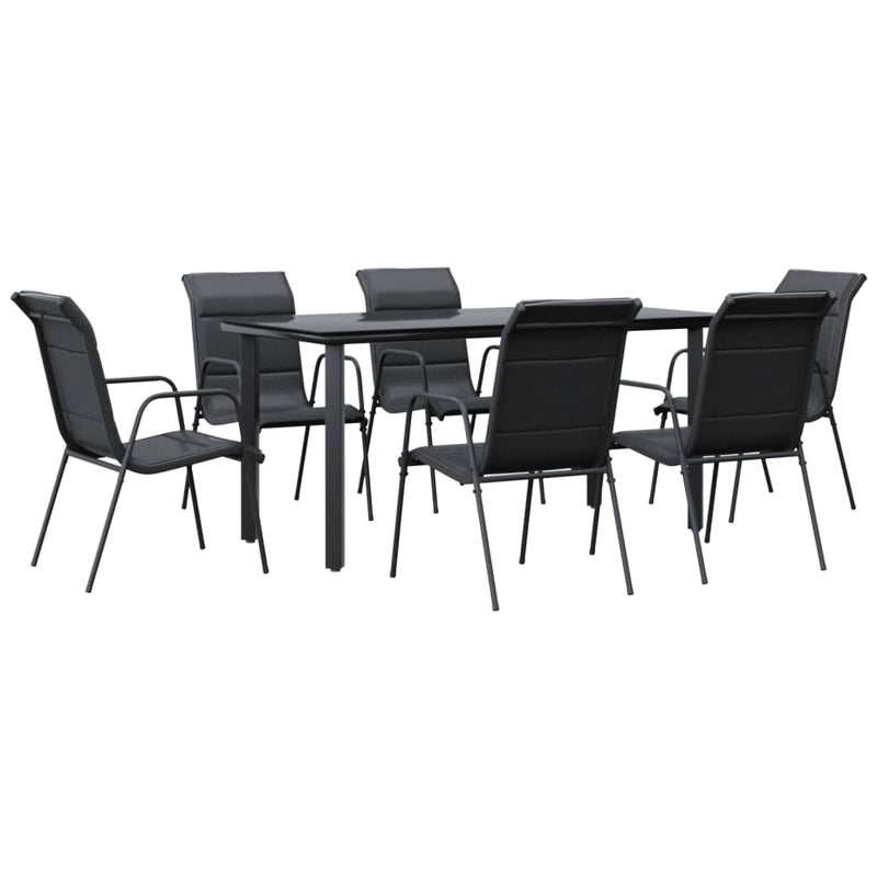 7 Piece Garden Dining Set Black Steel and Textilene