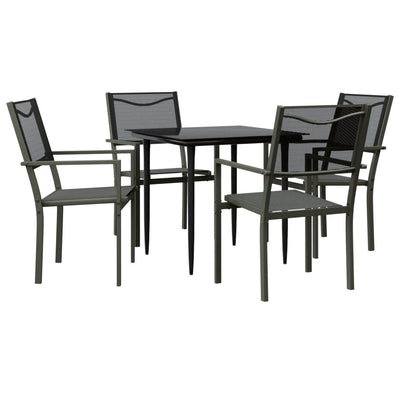 5 Piece Garden Dining Set Black Steel and Textilene