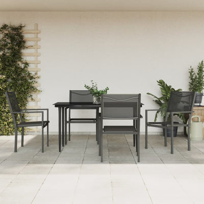 5 Piece Garden Dining Set Black Steel and Textilene