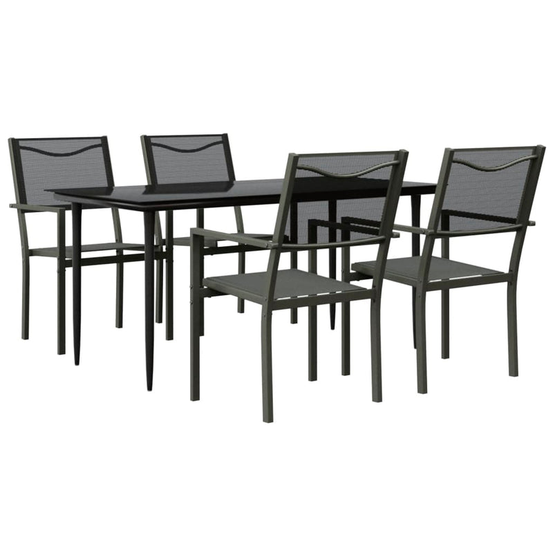 5 Piece Garden Dining Set Black Steel and Textilene