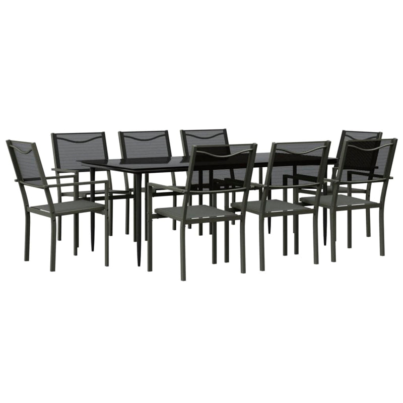 9 Piece Garden Dining Set Black Steel and Textilene