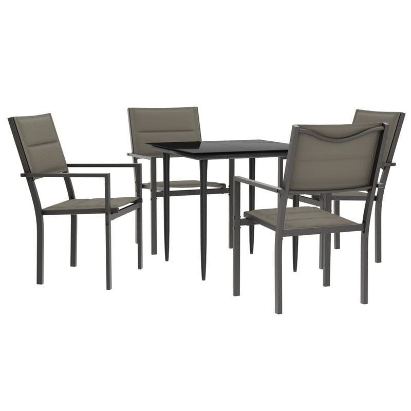 5 Piece Garden Dining Set Black Steel and Textilene