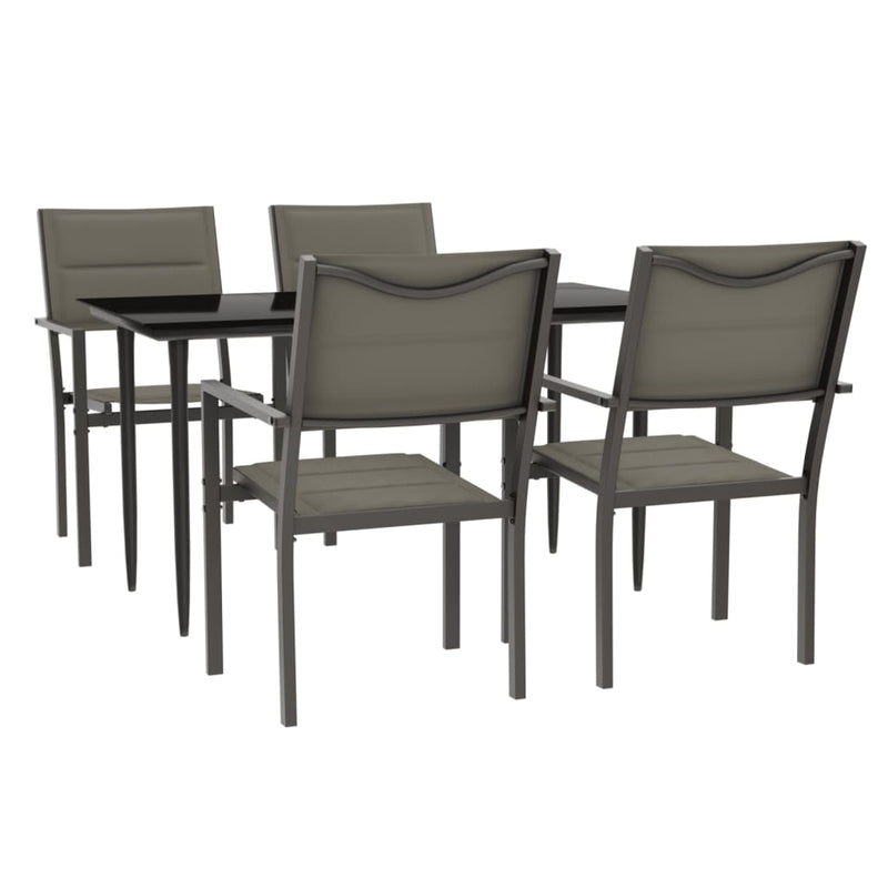 5 Piece Garden Dining Set Black Steel and Textilene