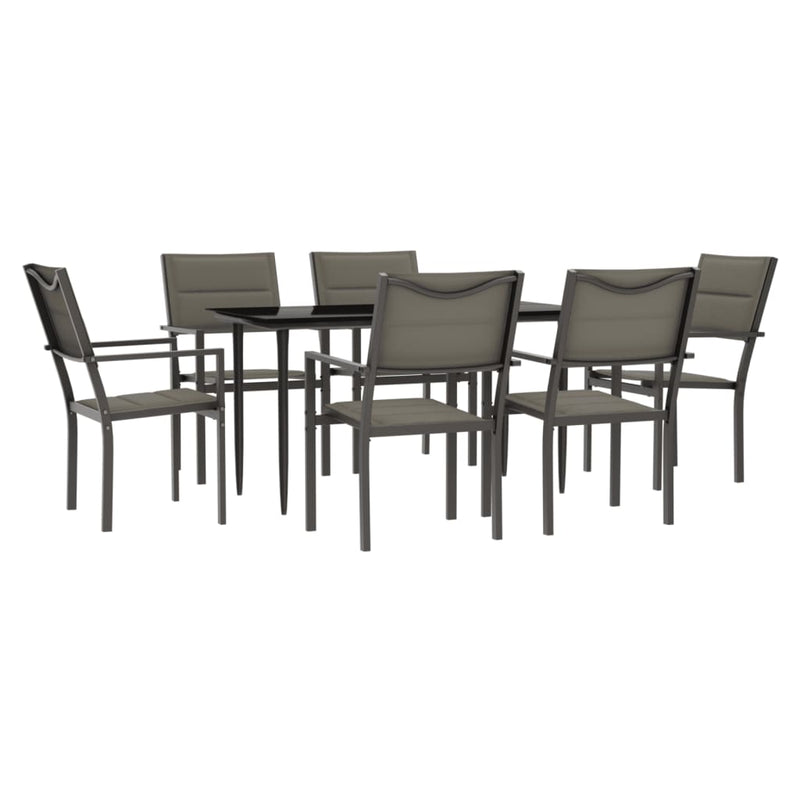 7 Piece Garden Dining Set Black Steel and Textilene