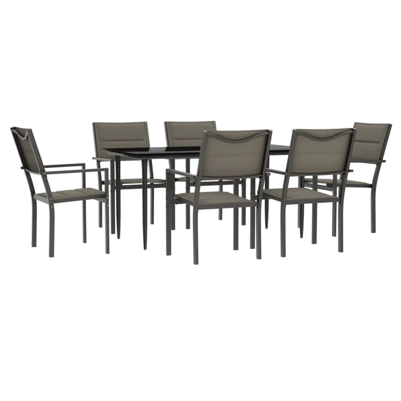 7 Piece Garden Dining Set Black Steel and Textilene