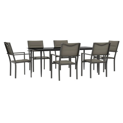 7 Piece Garden Dining Set Black Steel and Textilene