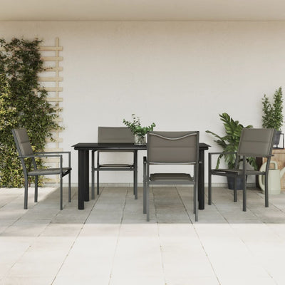 5 Piece Garden Dining Set Black Steel and Textilene