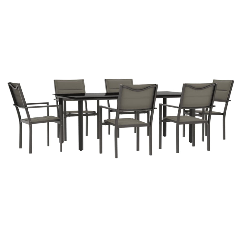 7 Piece Garden Dining Set Black Steel and Textilene