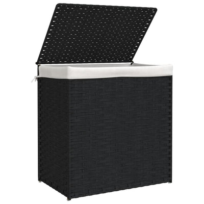 Laundry Basket with 2 Sections Black 53x35x57 cm Poly Rattan