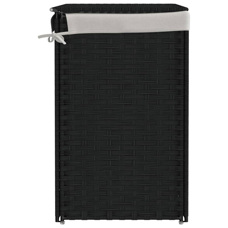 Laundry Basket with 2 Sections Black 53x35x57 cm Poly Rattan