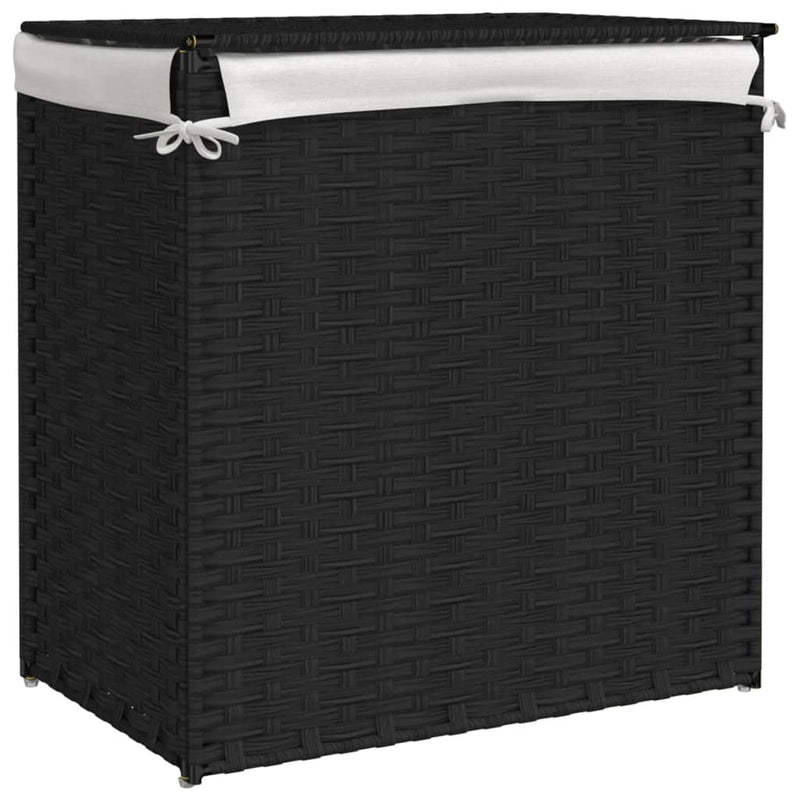 Laundry Basket with 2 Sections Black 53x35x57 cm Poly Rattan