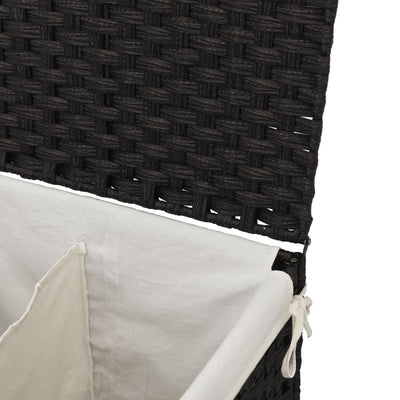 Laundry Basket with 2 Sections Black 53x35x57 cm Poly Rattan