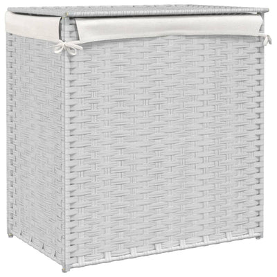 Laundry Basket with 2 Sections White 53x35x57 cm Poly Rattan