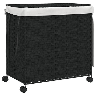 Laundry Basket with Wheels Black 60x35x60.5 cm Rattan