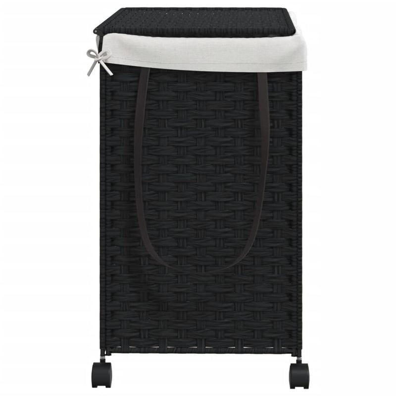 Laundry Basket with Wheels Black 60x35x60.5 cm Rattan