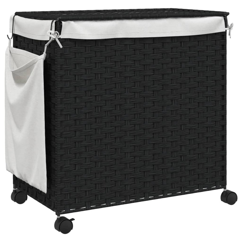 Laundry Basket with Wheels Black 60x35x60.5 cm Rattan