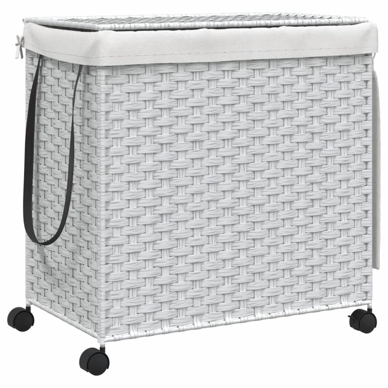 Laundry Basket with Wheels White 60x35x60.5 cm Rattan