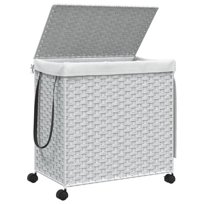 Laundry Basket with Wheels White 60x35x60.5 cm Rattan