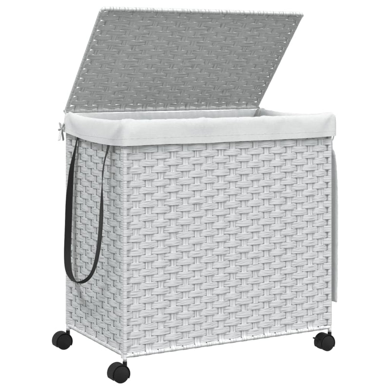 Laundry Basket with Wheels White 60x35x60.5 cm Rattan