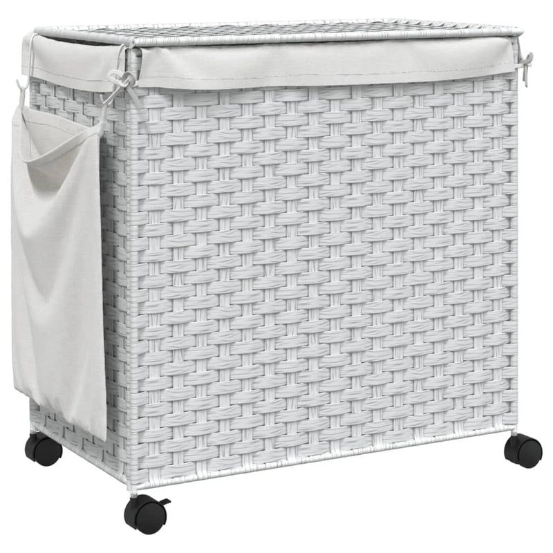 Laundry Basket with Wheels White 60x35x60.5 cm Rattan