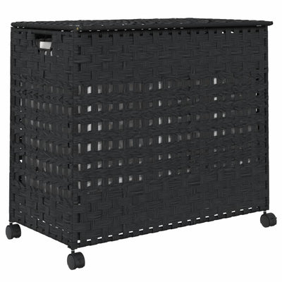 Laundry Basket with Wheels Black 66x35x60 cm Rattan