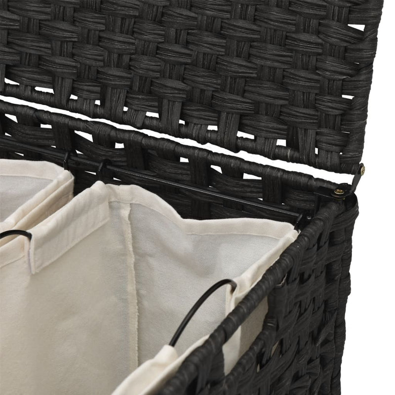 Laundry Basket with Wheels Black 66x35x60 cm Rattan