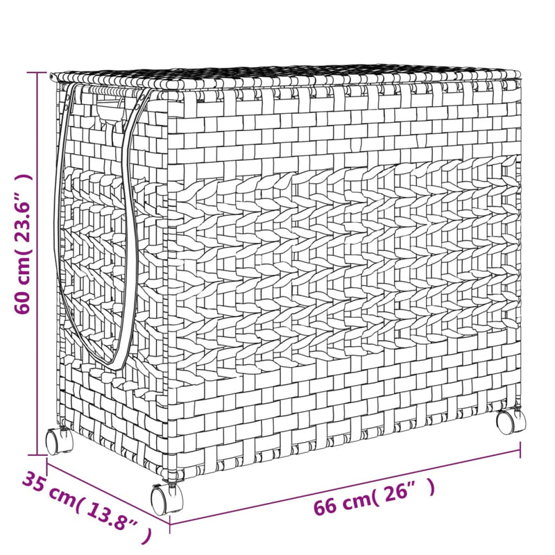 Laundry Basket with Wheels White 66x35x60 cm Rattan