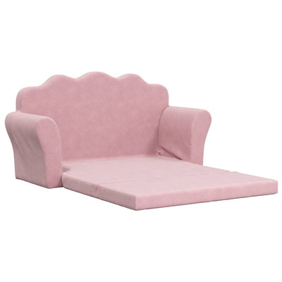 Kids' Sofa Bed 2-Seater Pink Soft Plush