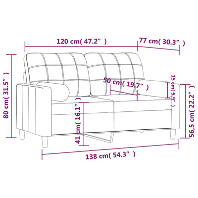 2-Seater Sofa with Throw Pillows Light Grey 120 cm Fabric