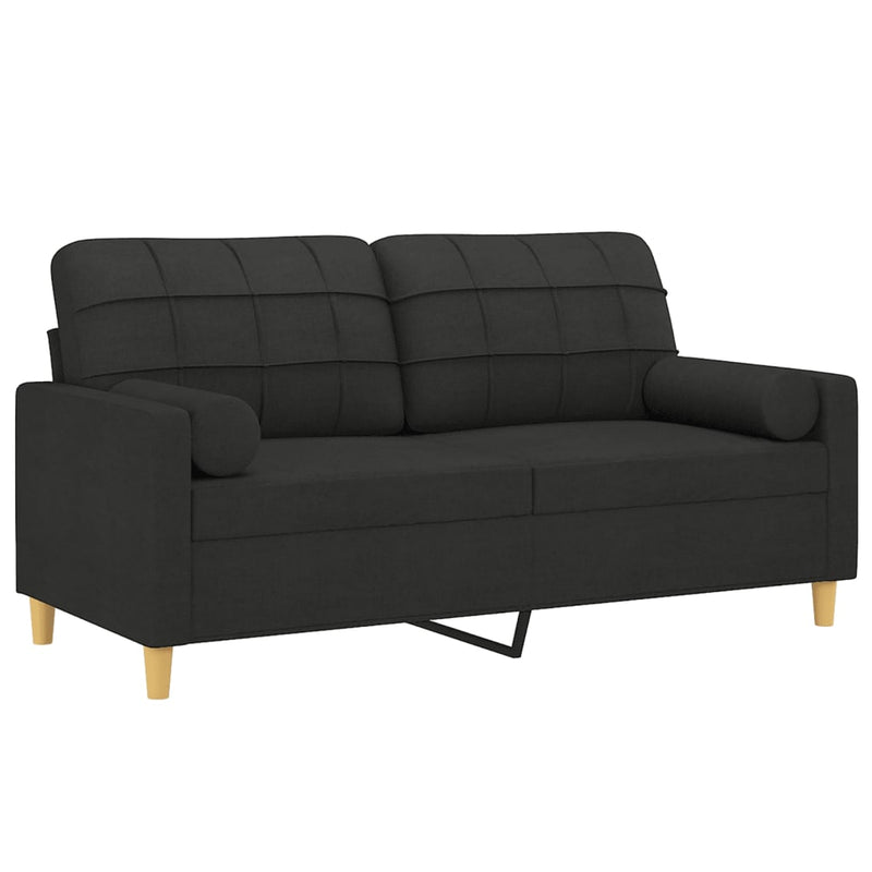 2-Seater Sofa with Throw Pillows Black 140 cm Fabric