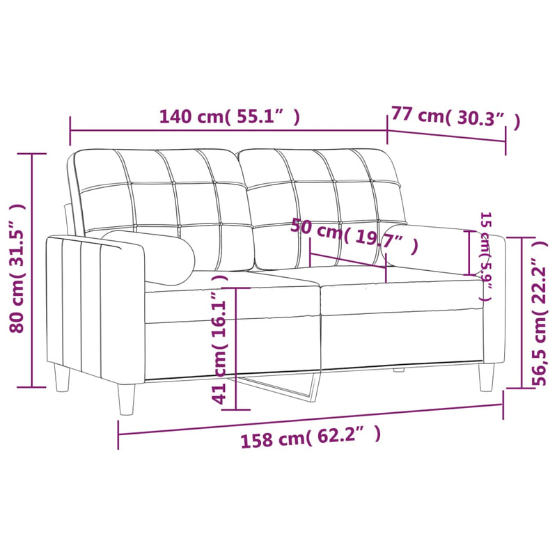 2-Seater Sofa with Throw Pillows Black 140 cm Fabric