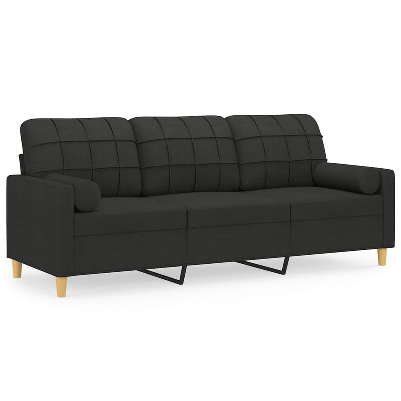 3-Seater Sofa with Throw Pillows Black 180 cm Fabric