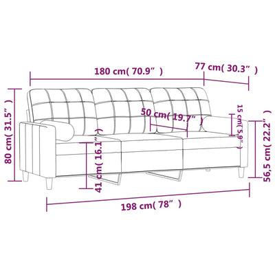 3-Seater Sofa with Throw Pillows Black 180 cm Fabric