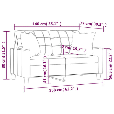 2-Seater Sofa with Throw Pillows Cream 140 cm Faux Leather