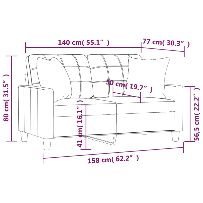 2-Seater Sofa with Throw Pillows Cappuccino 140 cm Faux Leather