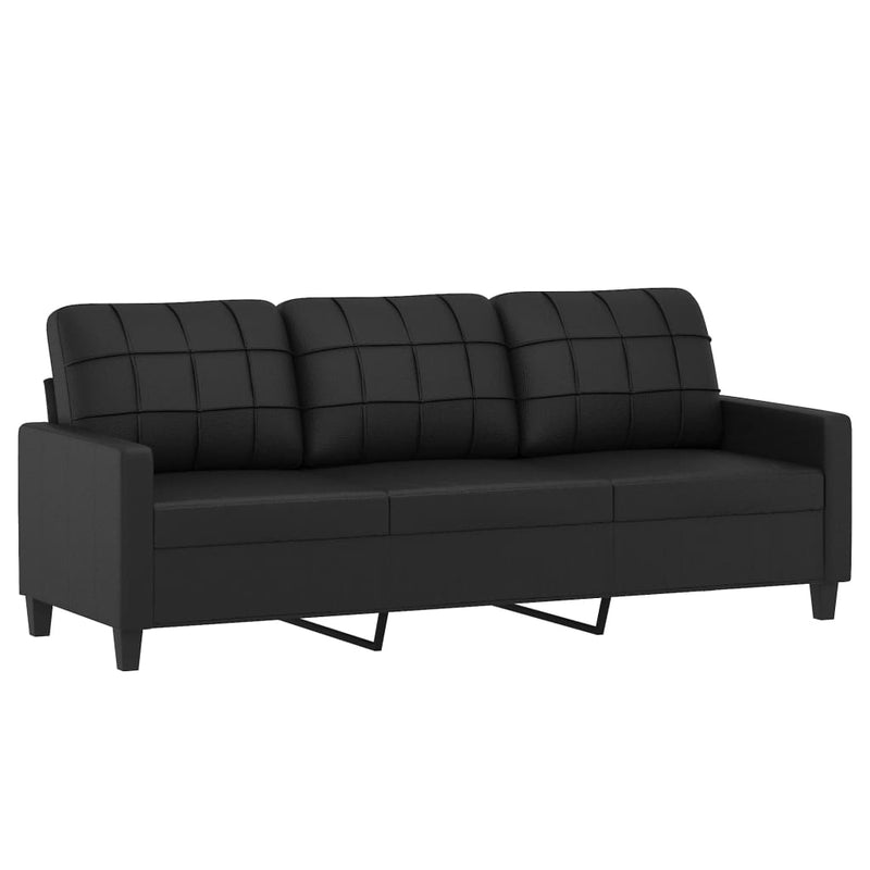 3-Seater Sofa with Throw Pillows Black 180 cm Faux Leather